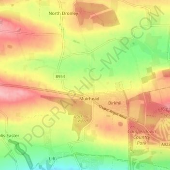 Backmuir of Liff topographic map, elevation, terrain