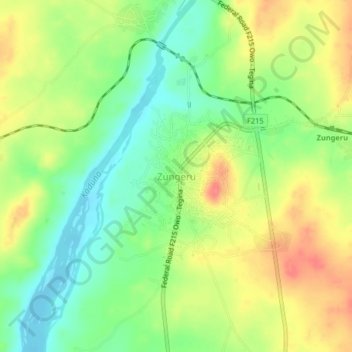 Zungeru topographic map, elevation, terrain