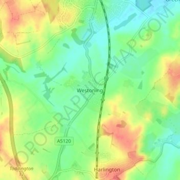 Westoning topographic map, elevation, terrain