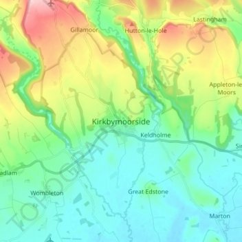 Kirkbymoorside topographic map, elevation, terrain