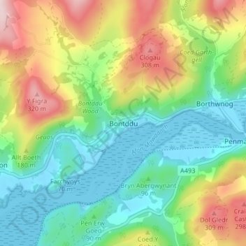 Bontddu topographic map, elevation, terrain