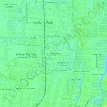 Coral Estates topographic map, elevation, terrain