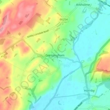 Gressingham topographic map, elevation, terrain