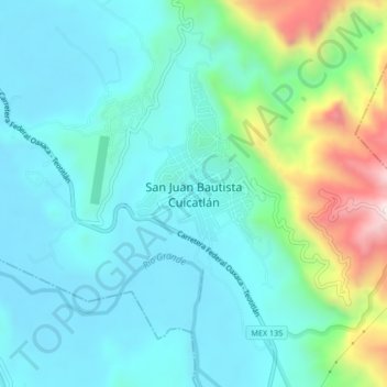 San Juan Bautista Cuicatlán topographic map, elevation, terrain