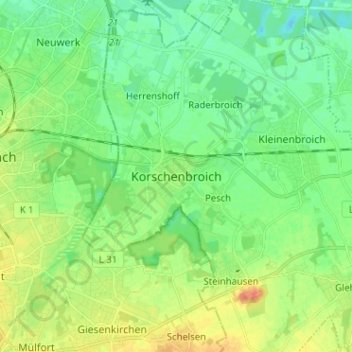 Korschenbroich topographic map, elevation, terrain