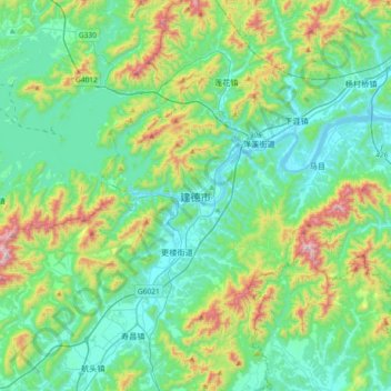 Hangzhou City topographic map, elevation, terrain