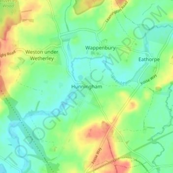 Hunningham topographic map, elevation, terrain