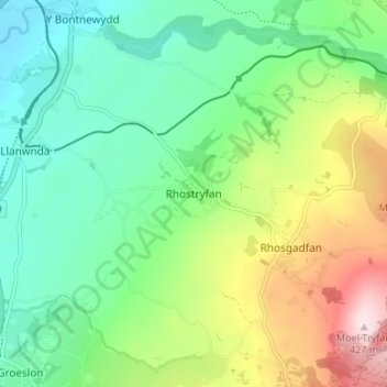 Rhostryfan topographic map, elevation, terrain