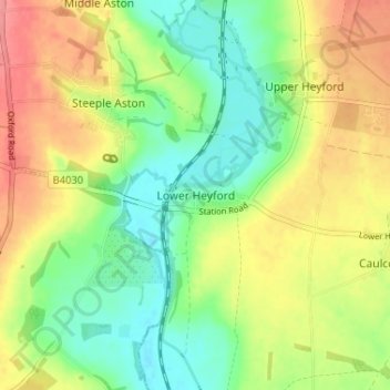 Lower Heyford topographic map, elevation, terrain