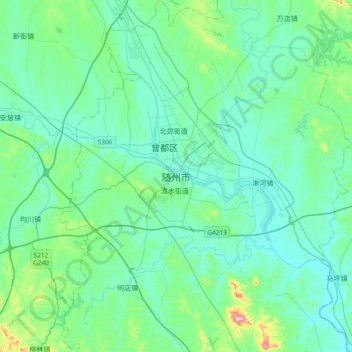Suizhou topographic map, elevation, terrain