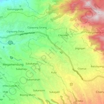 Megamendung topographic map, elevation, terrain