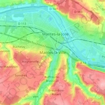 Mantes-la-Ville topographic map, elevation, terrain