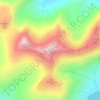 Ben Cruachan topographic map, elevation, terrain