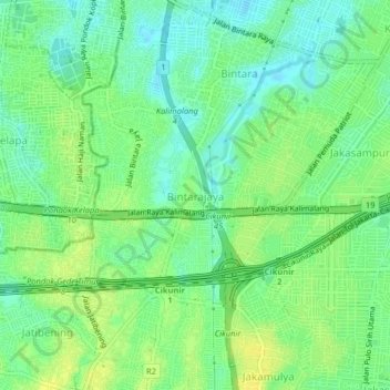 Bintarajaya topographic map, elevation, terrain