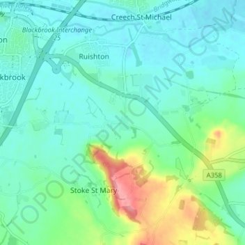 Lower Henlade topographic map, elevation, terrain