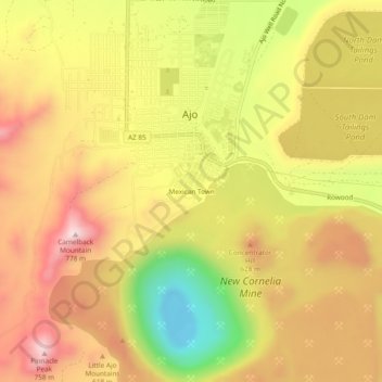 Mexican Town topographic map, elevation, terrain