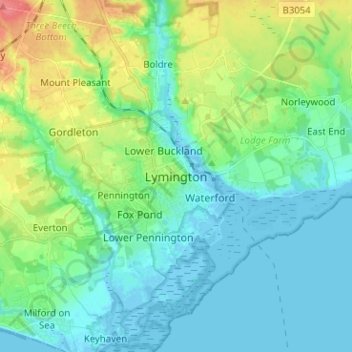 Lymington topographic map, elevation, terrain