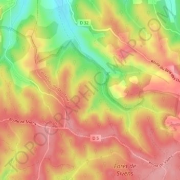 Sivens topographic map, elevation, terrain