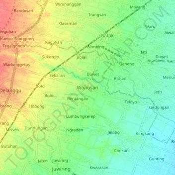 Wonosari topographic map, elevation, terrain