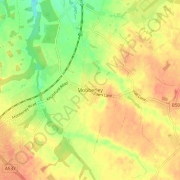 Mobberley topographic map, elevation, terrain