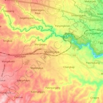 Manonjaya topographic map, elevation, terrain