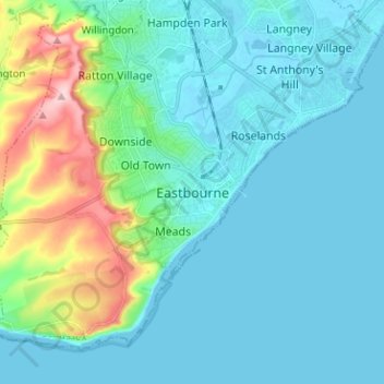 Eastbourne topographic map, elevation, terrain