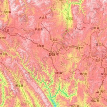 Chuxiong topographic map, elevation, terrain