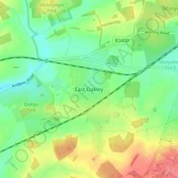 East Oakley topographic map, elevation, terrain