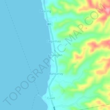 Amoingon topographic map, elevation, terrain