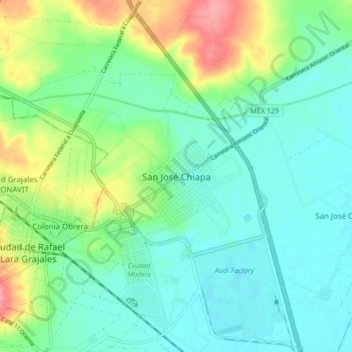 San José Chiapa topographic map, elevation, terrain