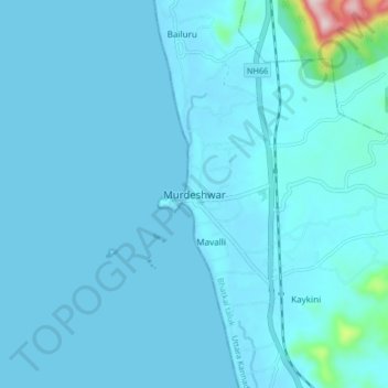 Murudeshwara topographic map, elevation, terrain