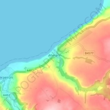 Aberarth topographic map, elevation, terrain