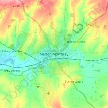 Melton Mowbray topographic map, elevation, terrain