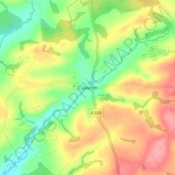 Clawton topographic map, elevation, terrain