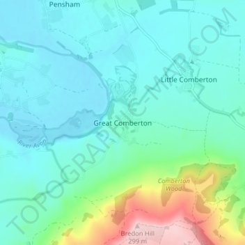 Great Comberton topographic map, elevation, terrain