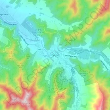 Bright topographic map, elevation, terrain