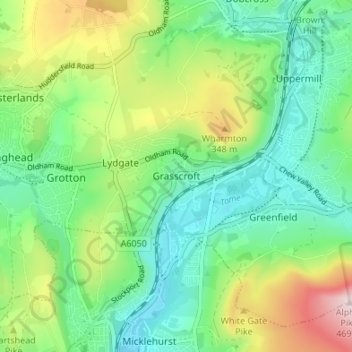 Grasscroft topographic map, elevation, terrain