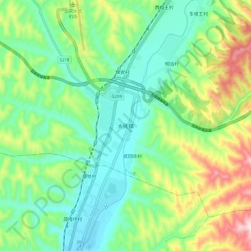 大武镇 topographic map, elevation, terrain