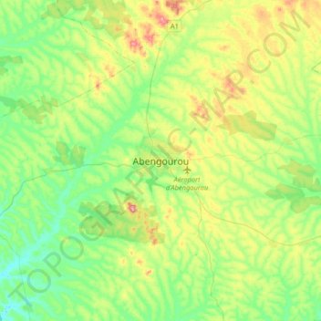 Abengourou topographic map, elevation, terrain