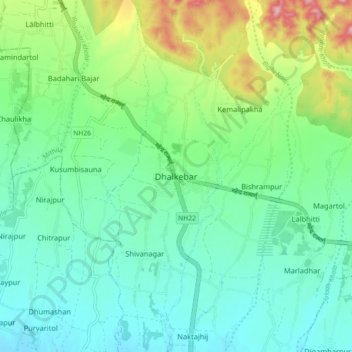 Dhalkebar topographic map, elevation, terrain