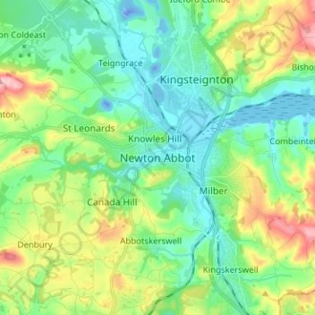 Newton Abbot topographic map, elevation, terrain