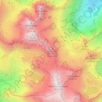 Батак topographic map, elevation, terrain