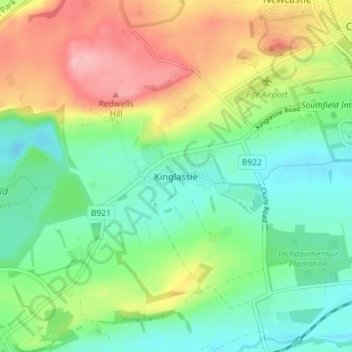 Kinglassie topographic map, elevation, terrain