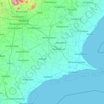Ramnathapuram topographic map, elevation, terrain
