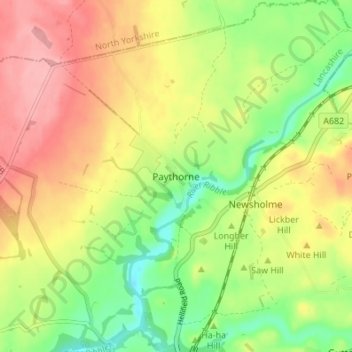 Paythorne topographic map, elevation, terrain