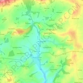 Moulin Baeron topographic map, elevation, terrain