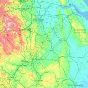 Nottinghamshire topographic map, elevation, terrain