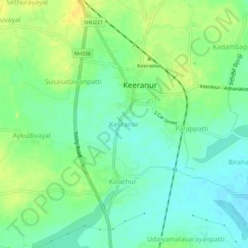 Keeranur topographic map, elevation, terrain