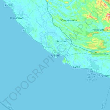 Galle topographic map, elevation, terrain