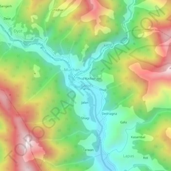 Barot topographic map, elevation, terrain